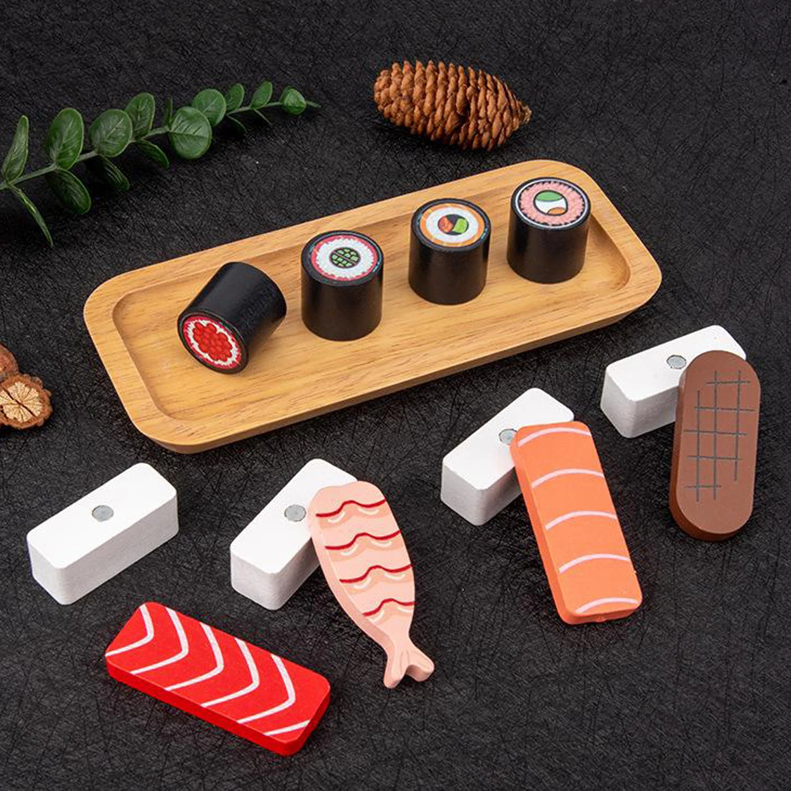 Educational Wooden Toys Sushi Set Gift Box Children Cooking Role Play