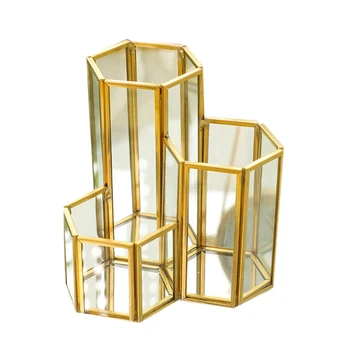 

Brass Glass Cosmetic Brush Holder Hexagonal Glass Eyebrow Pencil Holder Cosmetic Storage Container