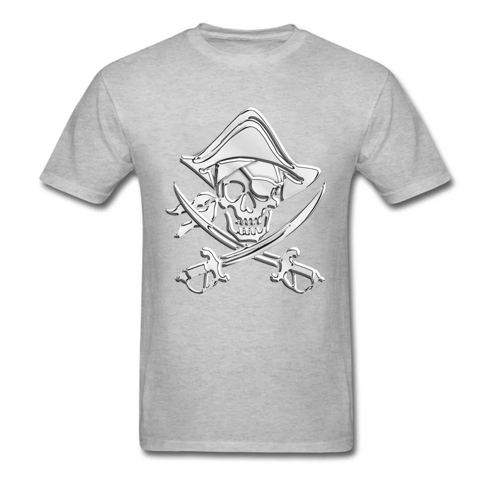 Custom Chrome Like Pirate Crossbones Man Top T-shirts Newest Summer/Autumn Tops & Tees Round Neck 100% Cotton Fabric Tee Shirt Chrome Like Pirate Crossbones grey
