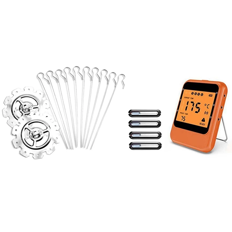 10 Fork BBQ Steel Metal Roaster Rotisserie Skewers Needle Cage With Wireless Remote Meat Thermometer | Дом и сад