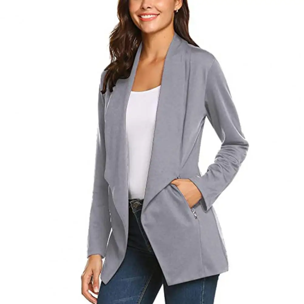 Suits Jacket Solid Color All Match Autumn Winter Turndown Collar Cardigan Blazer for Daily Wear