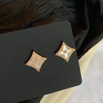 

18K Gold White Shell Clover Diamond Earrings Christmas Gift for Women Valentines Day Gift for Girlfriend Wife