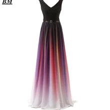 Сексуальные v-образным вырезом градиентные шифоновые платья для выпускного бала с бусинами блестками Длинные Омбре вечерние платья de gala BM06