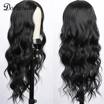 

Doris Beauty Long Synthetic Wig Black Water Wave Middle Part Hair for Black White Women Natural Average Size