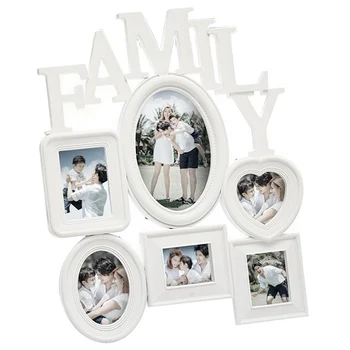 

Family Photo Frame Wall Hanging 6 Multi-Sized Pictures Holder Display Home Decor Gift 30X37Cm Back Side with Pull Tabs- White