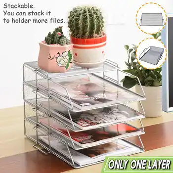 

Stackable Iron Mesh A4 Paper Organizer Document Top Cover of File Holder Desktop Office Book Magazine Newspaper Storage Tray Top