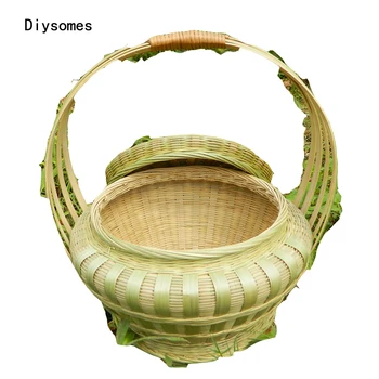 

Diysomes Bamboo woven bamboo basket bamboo products handmade eggs hand basket picking storage basket with lid