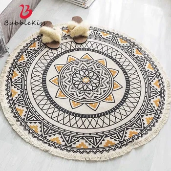 

Bubble Kiss Round Carpet Cotton Tassel Home Weave Rug Welcome Foot Pad Bedroom Study Room Floor Mat Rugs Geometry Decor Carpet