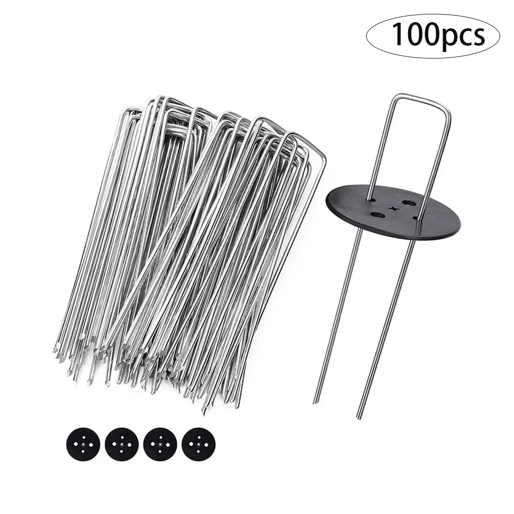 

50 Nails + 50 Gaskets U-Nail Garden Lawn Fixing Nail Pegs Netting U-Shape Tarpaulin Fixing Lawn U-Shape Pegs For Garden Netting