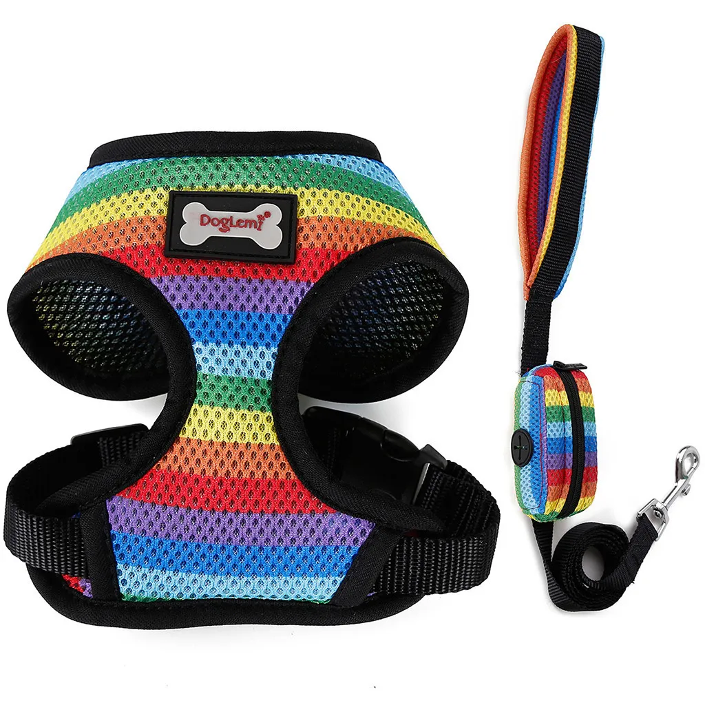 Multicolor Поводок для собак регулируемый поводок для собак и кошек длинный средний и большой Поводок для домашних животных дышащий Тяговый нагрудный ремень для собак Радужный нагрудный ремень W1212 - Цвет: Multicolor
