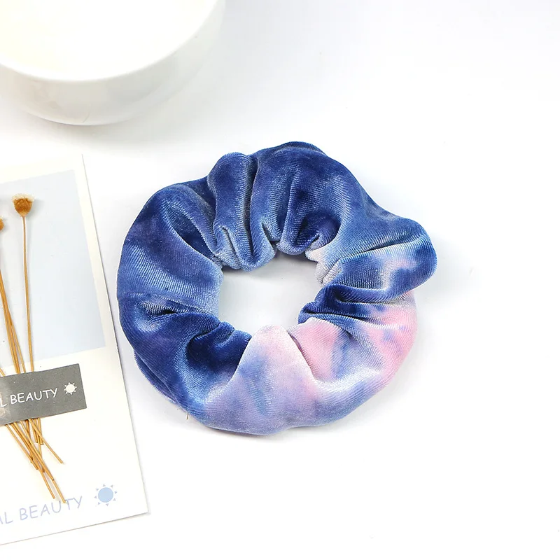 blue scrunchies 1 шт., повязка для волос, окрашенная резинка для волос, бархатные аксессуары для волос для женщин и девочек, повязка на голову, эластичная резиновая резинка для волос, резинка для волос, кольцо, конский хвост, держатель - Цвет: blue scrunchies