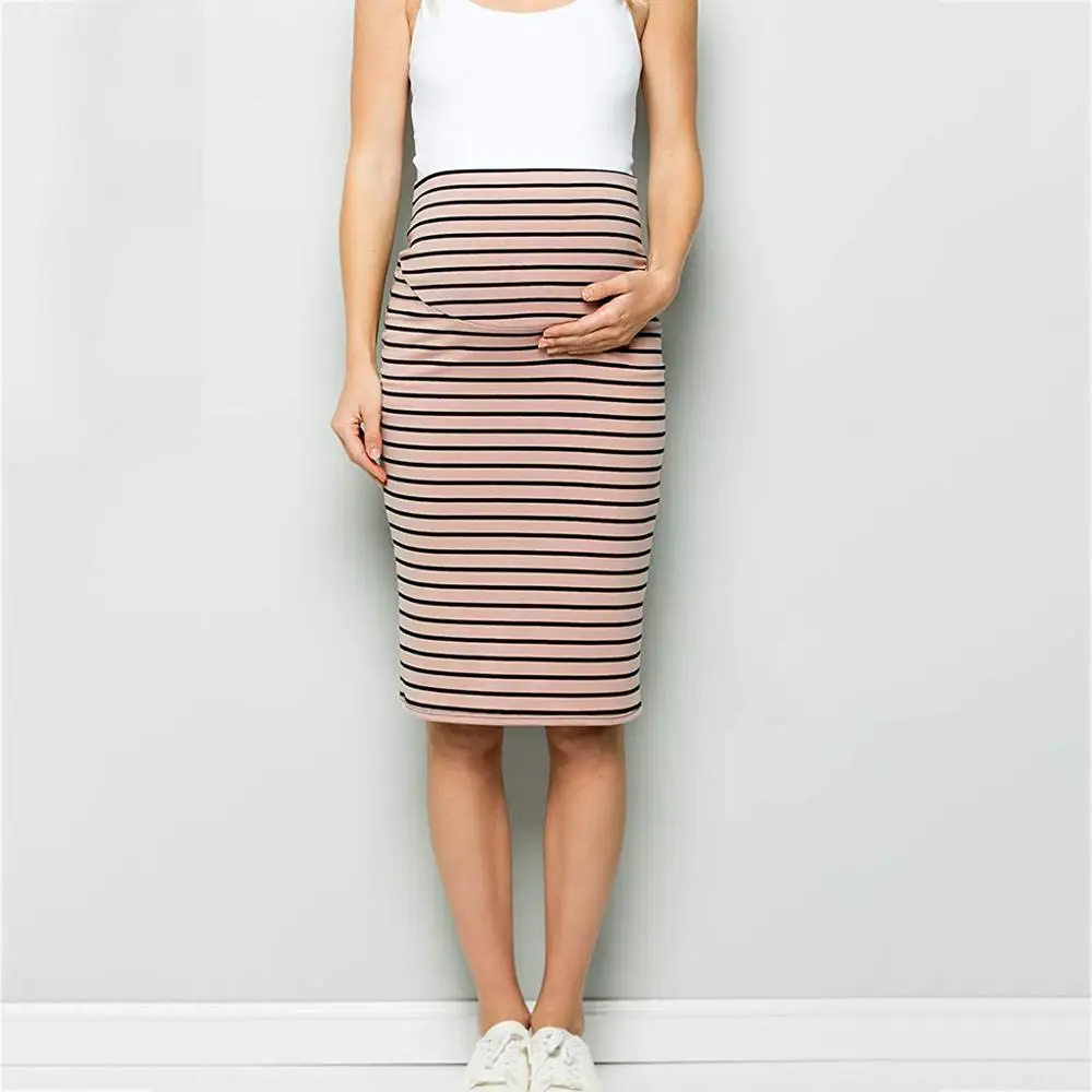 Комфортная юбка-карандаш в полоску с завышенной талией для беременных женщин, платье для беременных, корсет, полосатая одежда для беременных женщин
