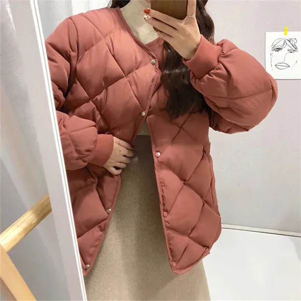 Красный RUGOD/Новинка года; корейский стиль; яркие цвета; круглый вырез; узор диоман; теплая зимняя укороченная куртка; однобортная модная - Цвет: Красный