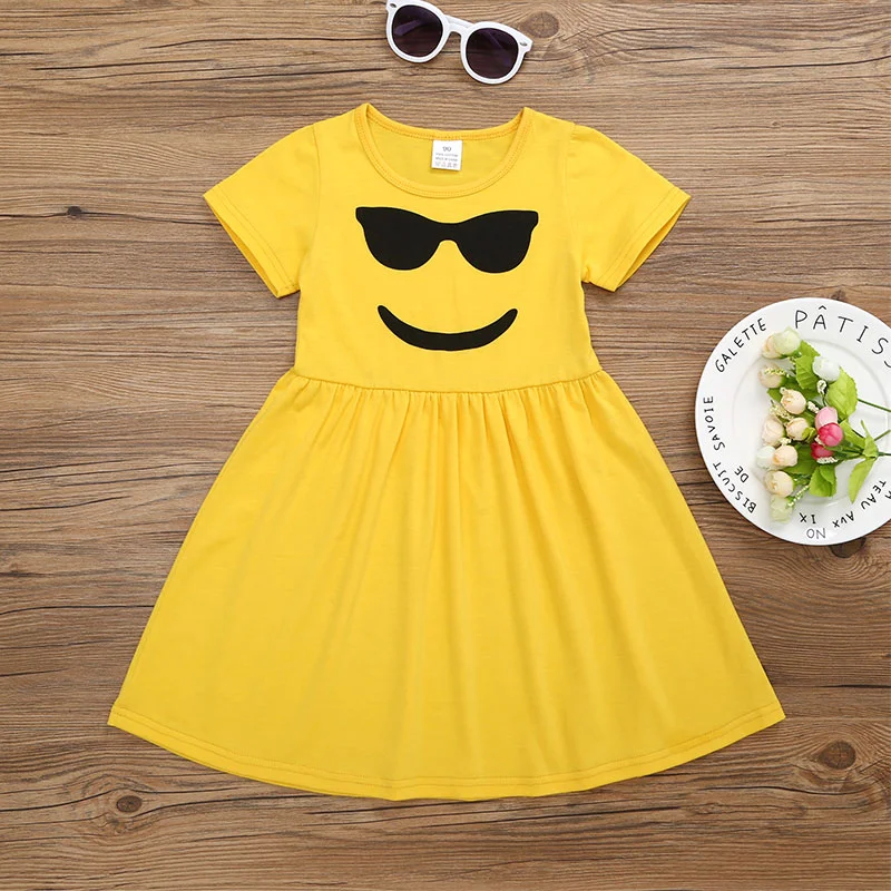 PatPat Toddler Girl's Trendy Heart Glasses Print Solid Short-sleeve Dress Round Collar Breathable and Comfy Summer | Детская одежда