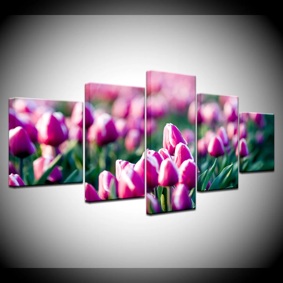 Розовый тюльпан цветы 5 панелей обои современный модульный художественный