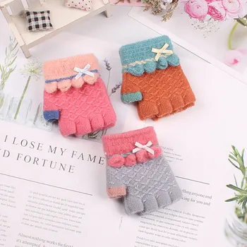 

Hot Sale1 Pair Fashion Children Kids Men Women Winter Keep Warm Sweet Knitted Convertible Flip Top Fingerless Mittens Gloves