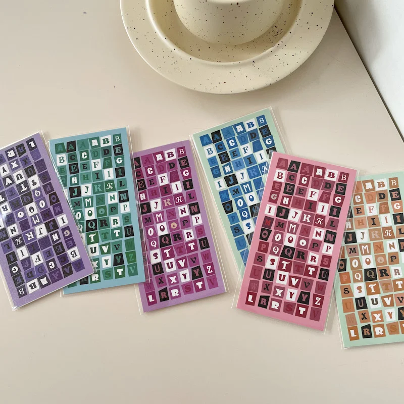 1Pc Ins Color Grid Art Letters Korean Sticker Creative Aesthetics DIY Manual Photo Album Scrapbook Stationery Kawaii Sticker
