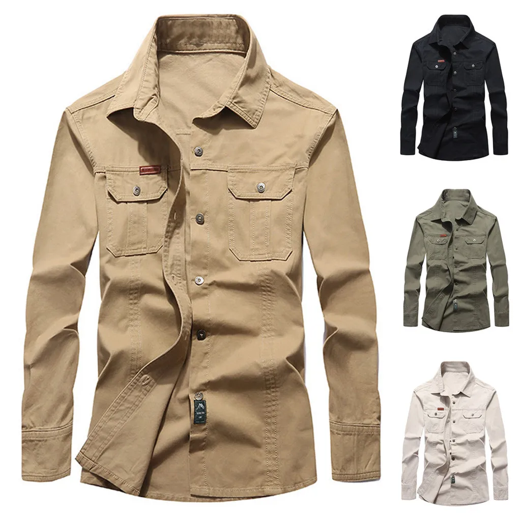 

Men's Spring and Autumn Multi-Pocket Lapel Long Sleeve Cotton Workwear Shirt Top Wholesale Free Ship jaqueta masculino Z4