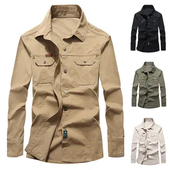 

Men's Spring and Autumn Multi-Pocket Lapel Long Sleeve Cotton Workwear Shirt Top Wholesale Free Ship jaqueta masculino Z4