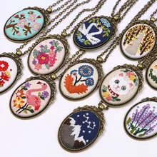 Diy colar bordado kit needlework flor ponto cruz conjuntos com aro artesanal balanço artes artesanato presente criativo inacabado