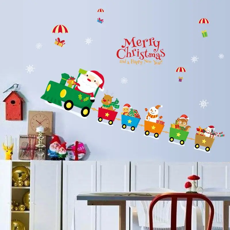 45*60 см,, новогодние Санта-Клаус, стеклянный поезд, окно, рождественские украшения для дома, декоративные наклейки на стену, Navidad Natal