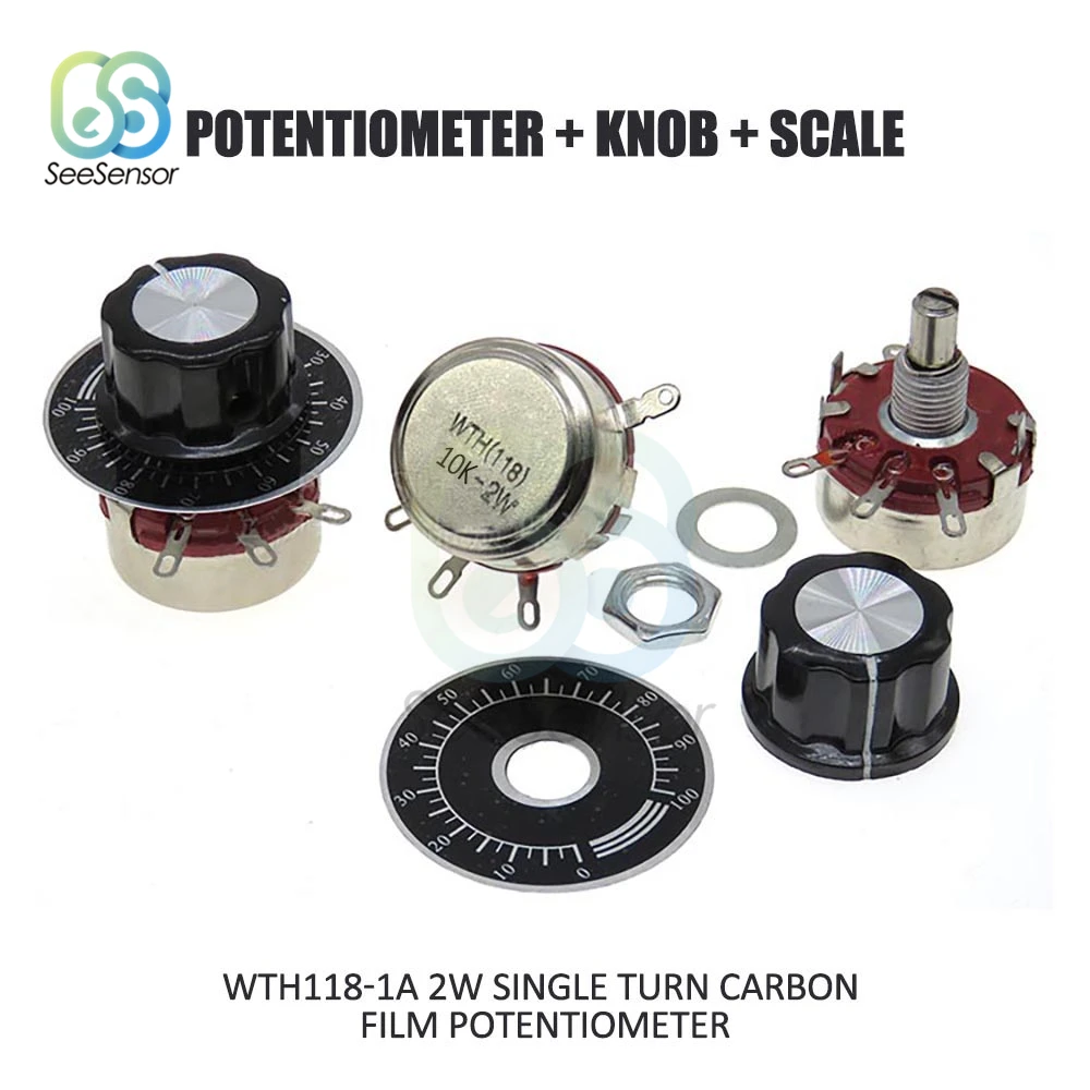 10K Ом WTH118 детали набора DIY 2W 1A одиночный поворотный потенциометр из углеродистой пленки+ ручка+ весы
