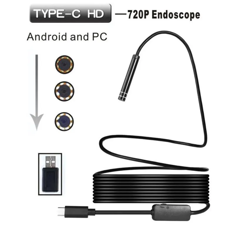 

8mm 2MP 8LED 1/3/7M Endoscope Camera for Android USB Type C Waterproof Video Camera Pipe Inspection Camera Borescope