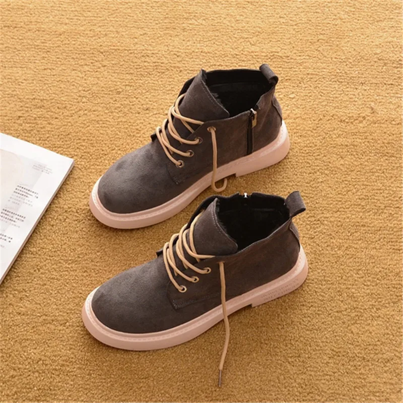 Fashion Leopard  Winter Brand Women Shoes Round Toe Lace-Up Ankle Boots Zipper Low-heel Casual Lady Flat Platform Boots Sneakers (15)