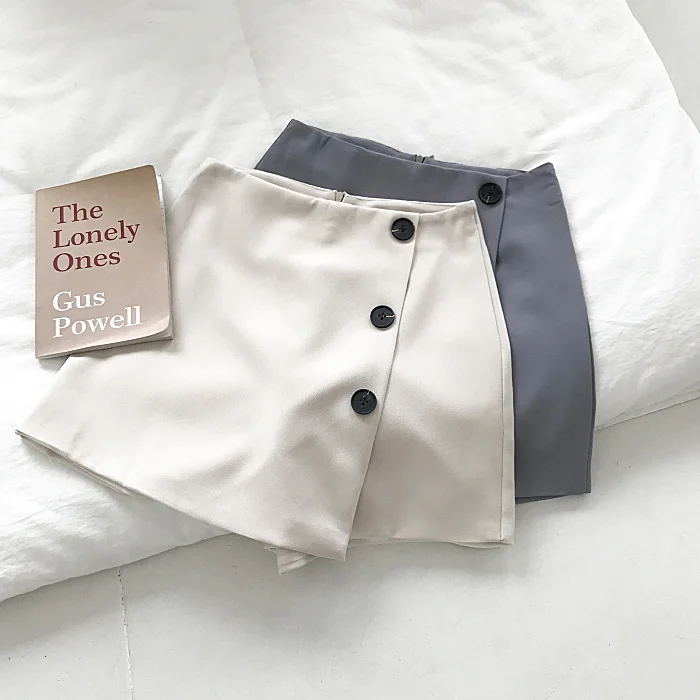 Корейская Новинка, модная женская Ulzzang, короткая, модная, повседневная, однотонная, на пуговицах, шикарная, с высокой талией, а-силуэт, ins, женская, для колледжа, офиса, юбка