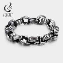 Fongten Vintage Stainless Steel Beaded Bracelet Men Punk Charm Chain Bracelets For Mens Jewelry