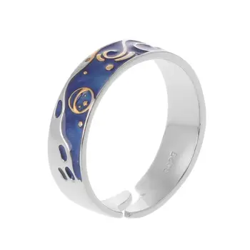 

S925 Van Gogh Starry Sky Open Lover Rings Band Romantic Couple Jewelry Ring