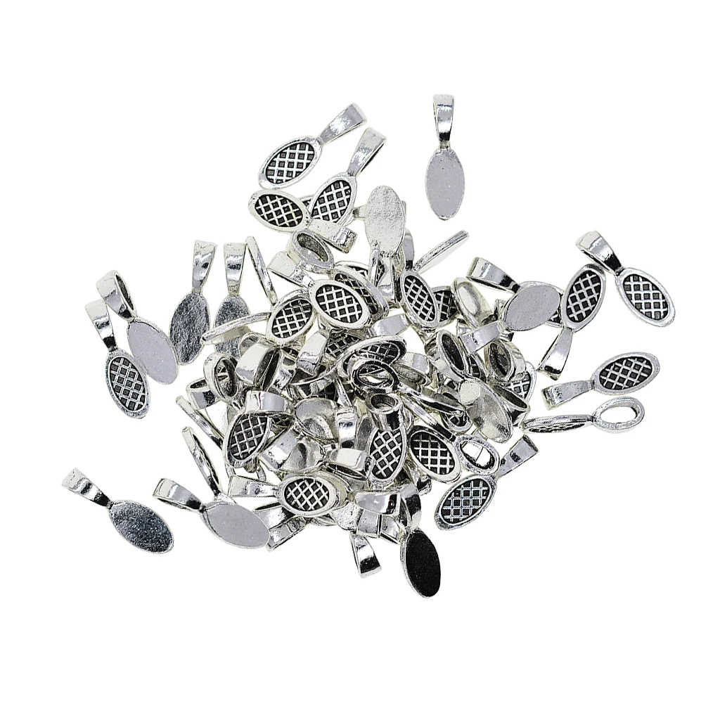 50 Pieces Tibetan silver color Oval Glue On 27mm Bail Pendant Cabochon DIY Jewelry