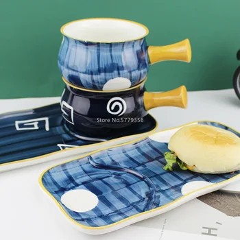 

Blue and White Hand-painted Underglaze Ceramic Plates and Dishes for Breakfast for One Person Ceramic Compartment Tableware