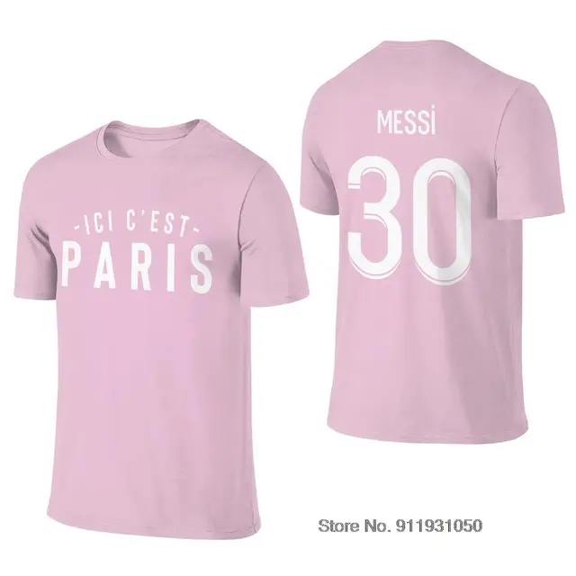 Men T-shirt 30 Lionel Messi Paris Printing Tee Tshirt Men T Shirt For Fans Clothes 100% Cotton Round Neck Football Short sleeve Pink