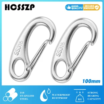 

2PCS Boat Marine Stainless Steel Egg Shape Spring Snap Hook clips Quick Link Carabiner eye shackle Lobster Claw outdoor 100mm