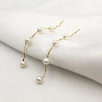 

14KGF Handmade Designer Jewelry Freshwater Pearl Drop Earrings Retro Long Pull Pull Femininity