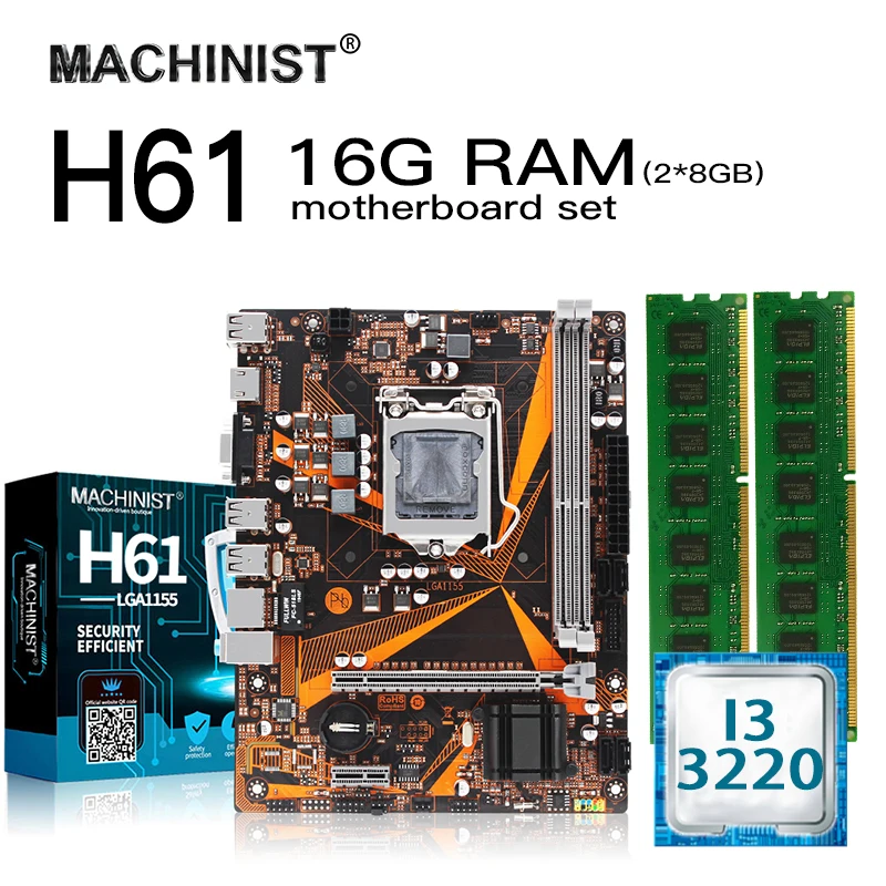 

H61 LGA 1155 desktop motherboard set kit H61M-H with Intel I3 3220 LGA1155 processor 16G(2*8G) DDR3 RAM memory Mico-ATX pci-e3.0