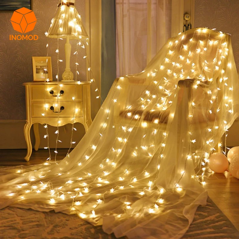 1.5m 4.5m 10m Led Star Moon Light String USB Bedroom Window Christmas Decoration 2022 Party Holiday Light 6pcs folding kraft paper gift box with window jewelry gift packaging box diy cake carring case wedding birthday party decoration