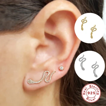 

925 Sterling Silver Stud Earrings For Women aretes de mujer Lightning Snake Zircon Earring Pendientes Couple Gift Fine Jewelry