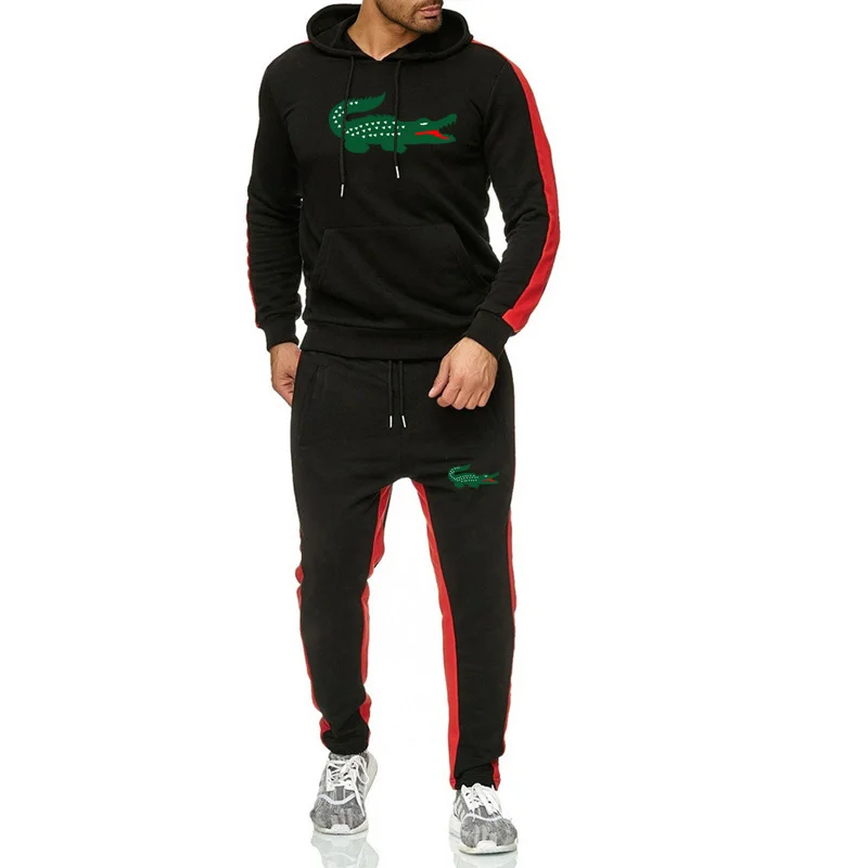 Брендовый мужской спортивный костюм с крокодилом chandal hombre, толстовка с капюшоном+ спортивные штаны, теплая флисовая Мужская спортивная одежда, плотный костюм 3XL