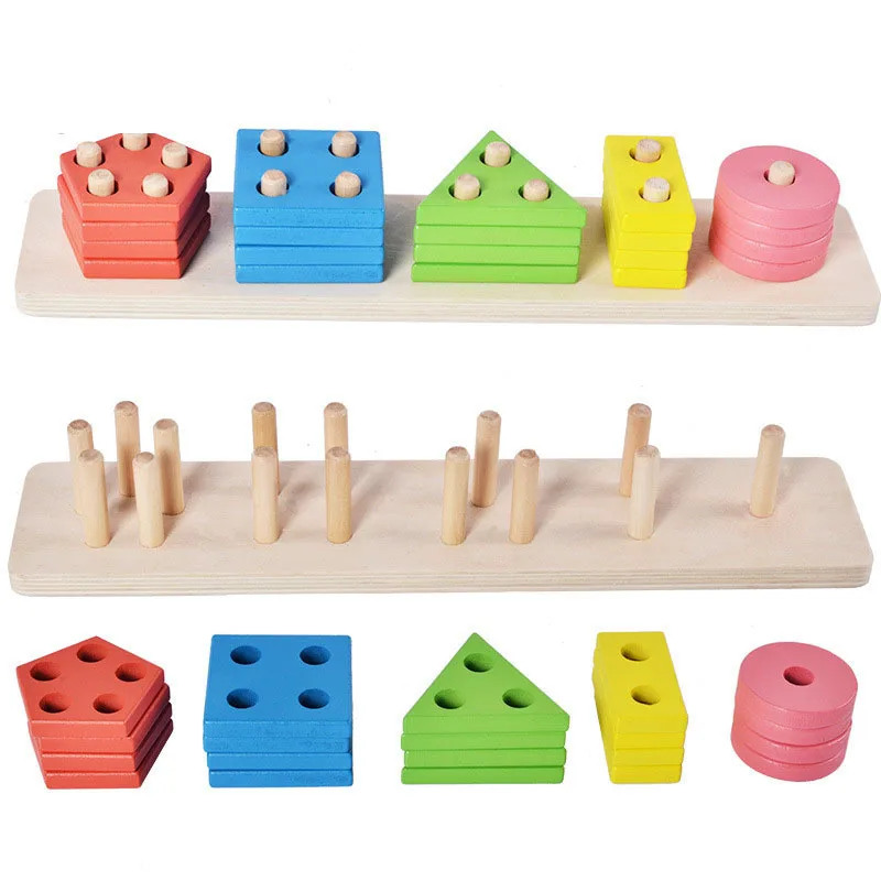 

Wood Geometry Case Column Educational Toy Color Shape Cognitive Matching Disassembly Assembled Toys WH29