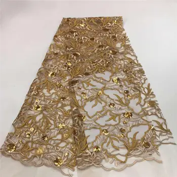 

African French Lace with sequins, Big French lace, African Lace fabric, embroidery lace, 5y / LOT M15581 gold