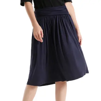 

Womens Casual Cotton Stretch Empire Waist Knee Length Pleated Flowy A-Line Solid Color Flare Skirt With Pockets Loose Streetwear