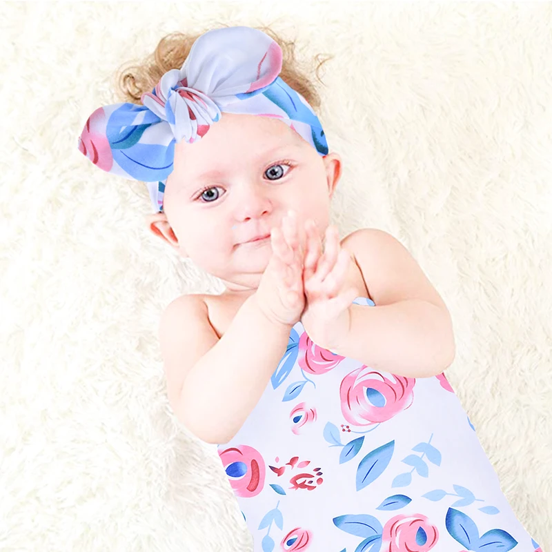 Junejour Newborn Baby Swaddle Blanket And Bow Headband Set Swaddle Receiving Blankets Baby