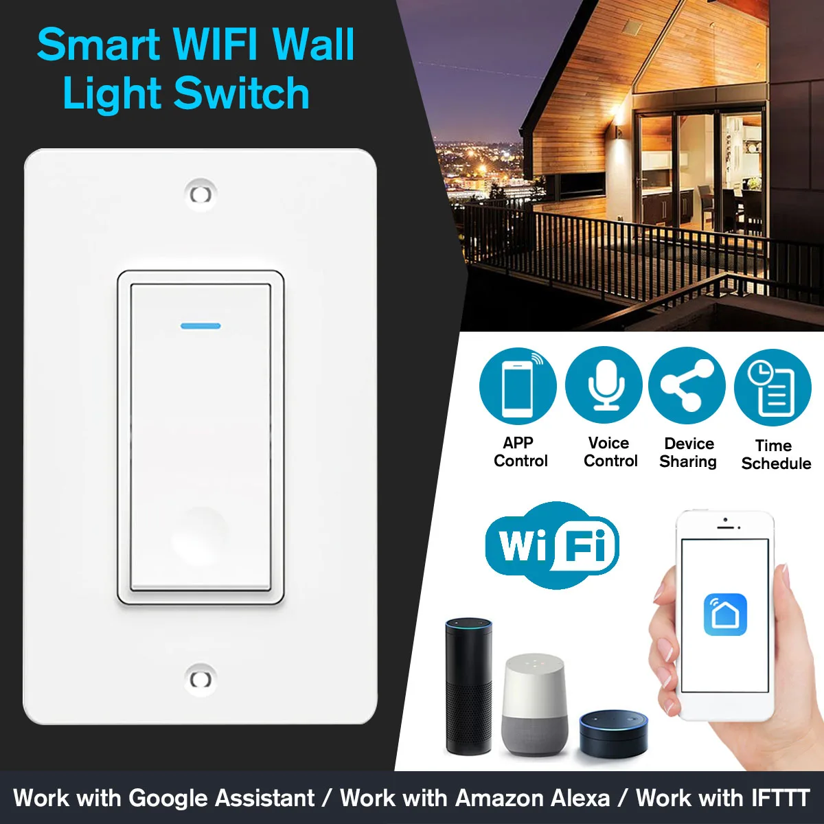 

WiFi Smart Wall Light Switch Dimmer Mobile APP Remote Control Works with Amazon Alexa Google Home IFTTT