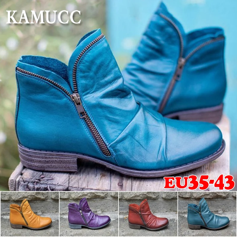 New Fashion Ankle Boots Women Autumn Winter Zipper Style Short Boots Vintage Punk Shoes Ladies Flat Woman