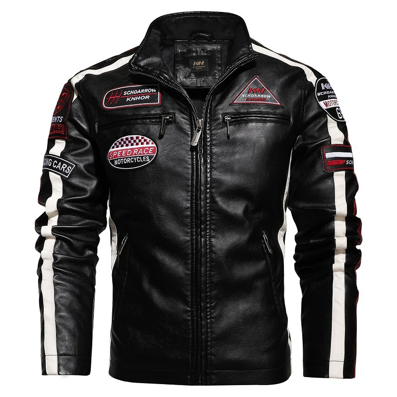 Men Motorcycle Jacket Logo Embroidery Bomber Jacket Slim Fit Coat Biker ...