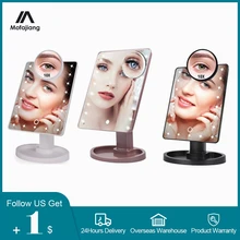 Espejo de maquillaje ligero con aumento de 10x, espejo de tocador de mesa iluminado para cosmética, rotación 22/16, 180