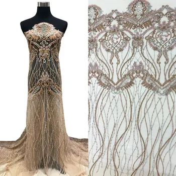 

Fashion Superior Quality Top End Exquisite Habdmade Beaded Tassels Embroidery Guipure Lace Fabric Factory Price For Lady Dresses