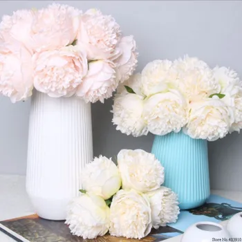 

5pc Big Peony Artifcial Silk Flower Wedding Bouquet Decor White Peony Home Display Fake Flower Pack Heart Peony Pink Rose